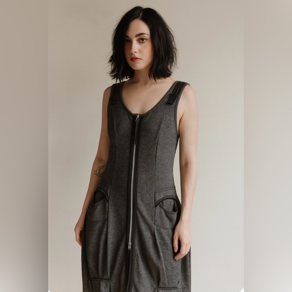 Boo Radley Australia Avant Guarde Gray Sleeveless Full Front Zip Dress, Artsy XS - Picture 1 of 9